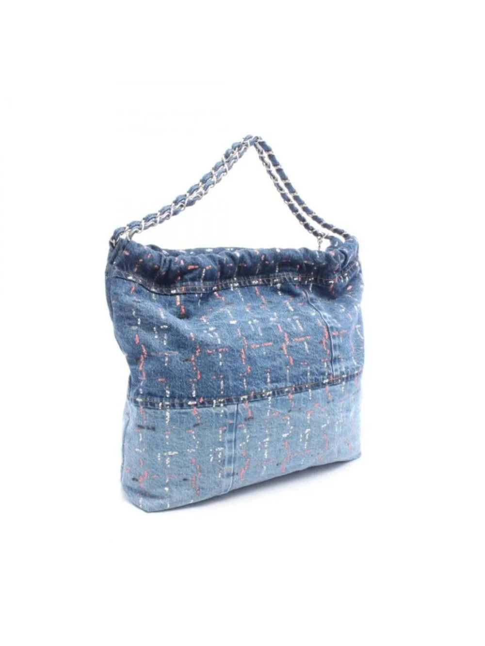 Chanel Shoulder Bag Quilted 22 Large Sequin Blue Denim Chain Backpack